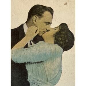 Antique Early 1910s/20s Ephemera Valentine Postcard Couple Kissing “Just Try”